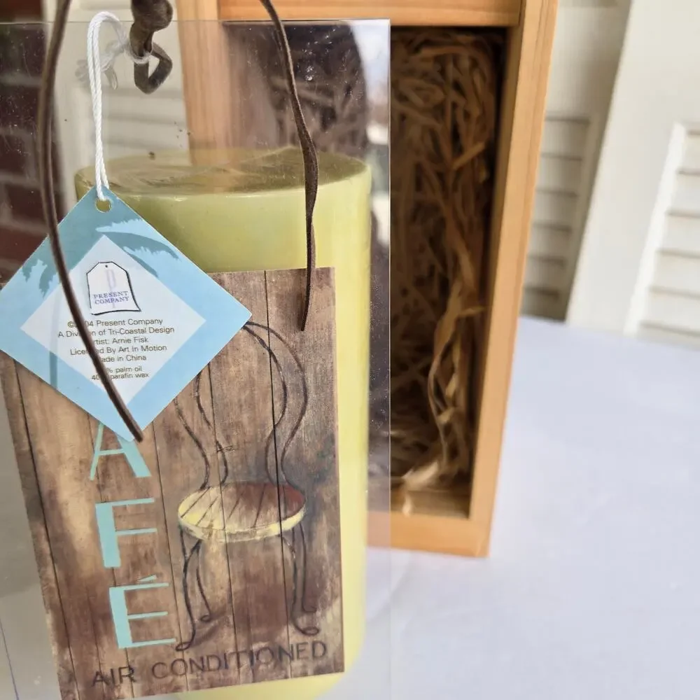 Pillar Candle New in Crate Gift Box 60% Palm Oil 40% Parafin Wax Vintage 2004